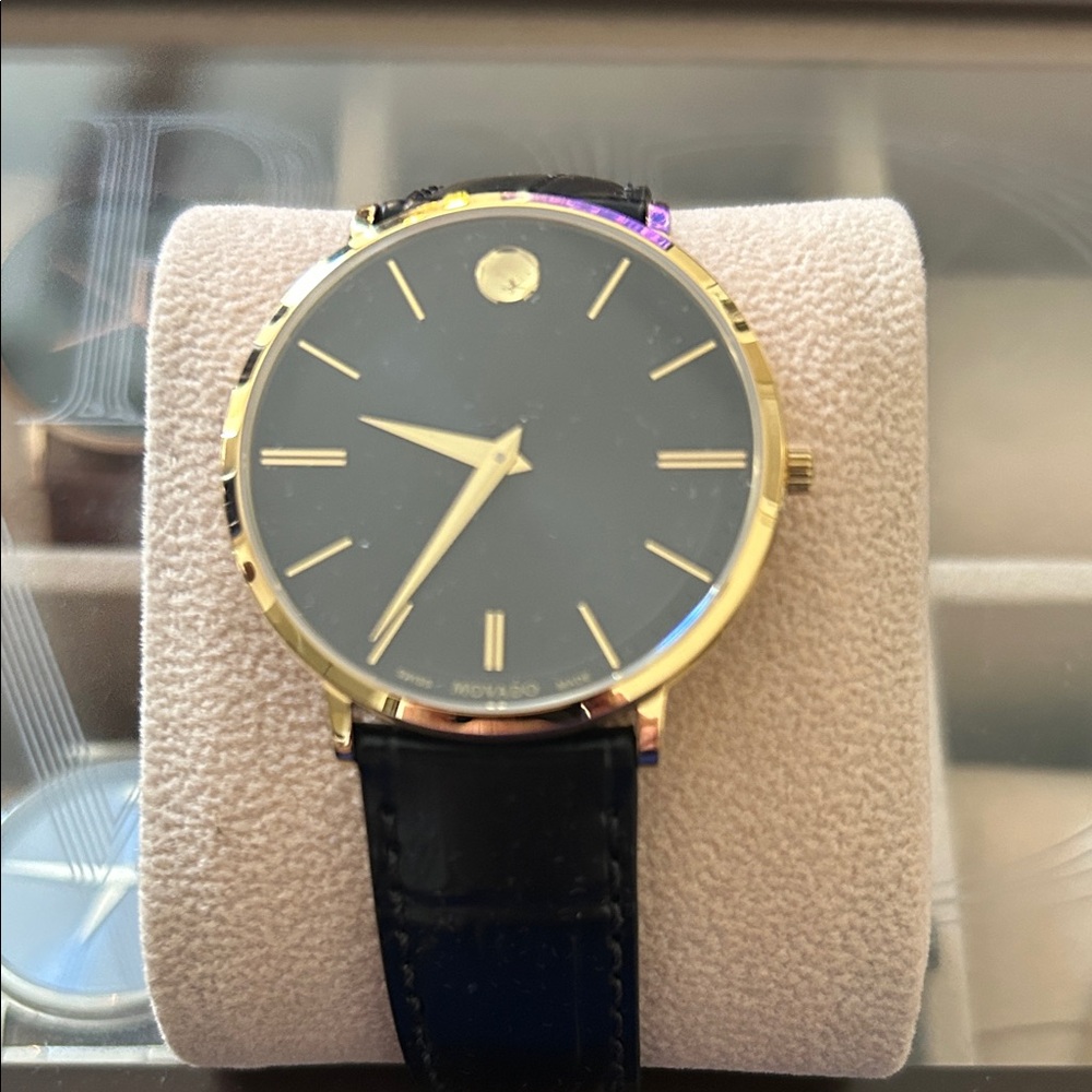Movado Gold-Tone Watch with Black Strap